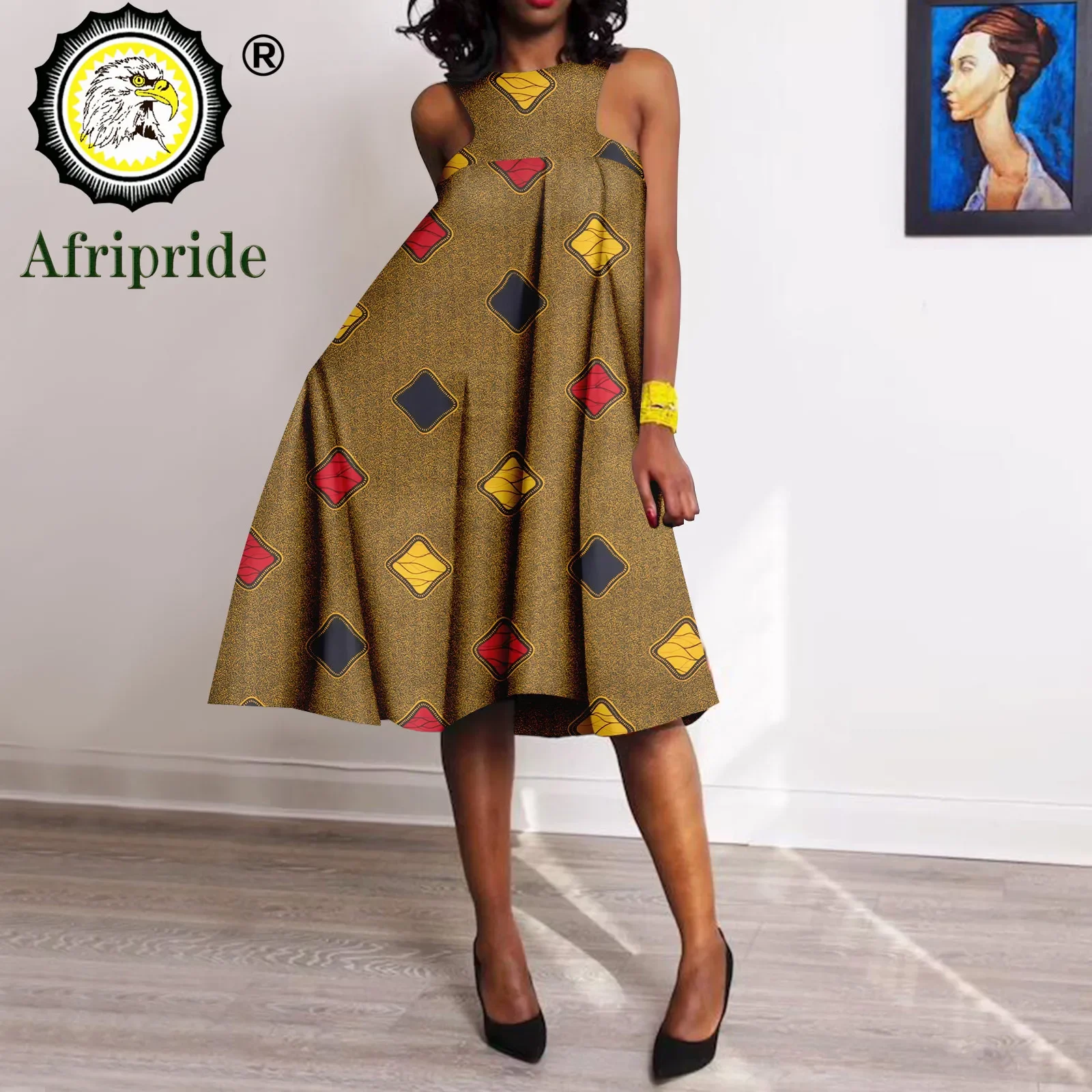 African Dresses for Women Off Shoulder High Waist Loose Dress Attire Print Outfits Dashiki Clothes Elegant Party A2225030