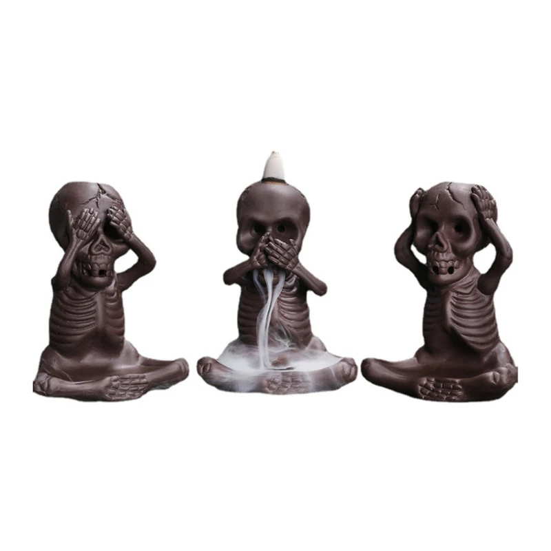 

Waterfalls Backflow Incenses Cones Stand, Ceramics Skull Incenses Burners Holder Decorative for Home Decoration