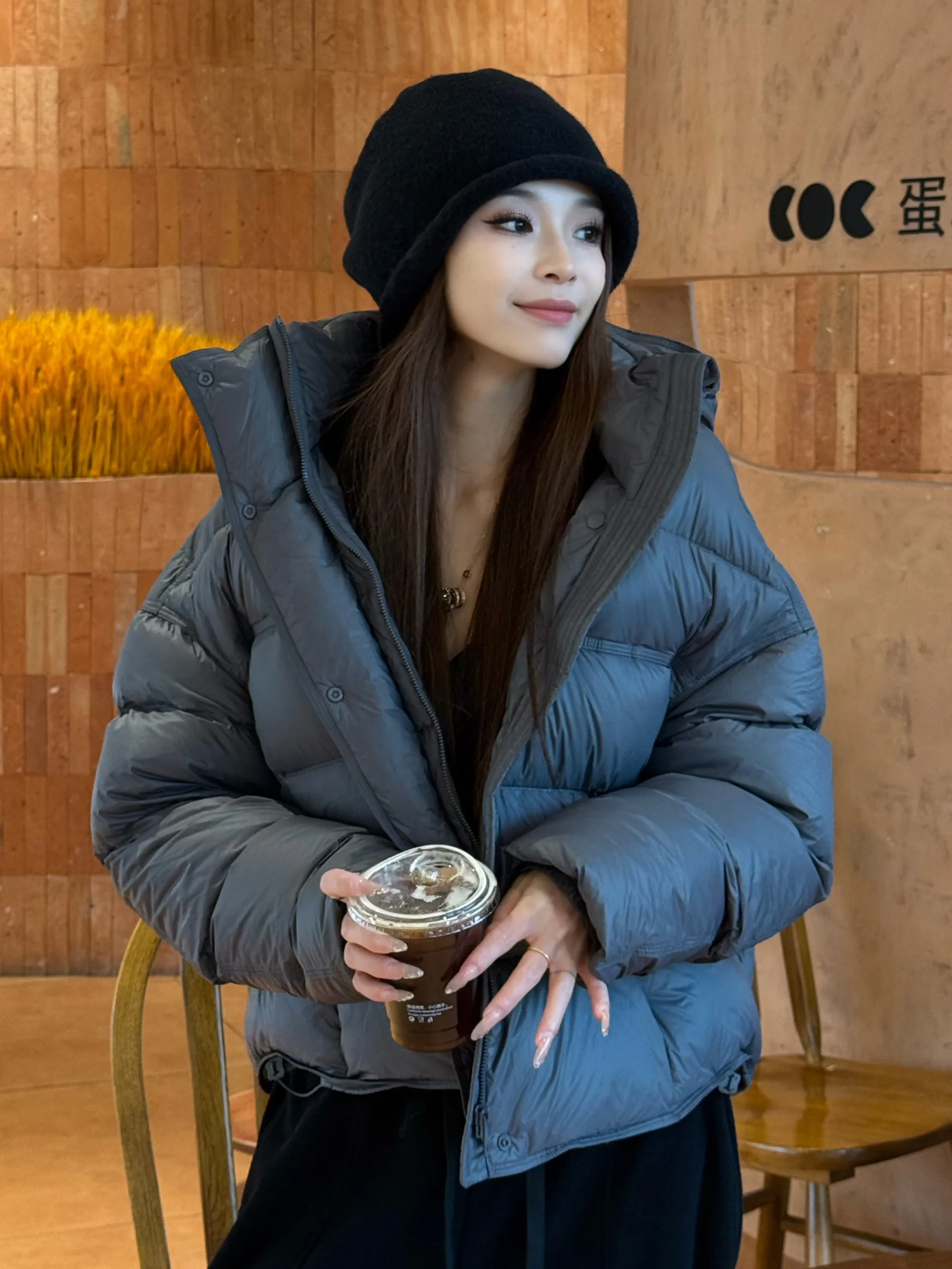 

Korean Style Puffer Jacket Women's Short Thickened Bread Duck down Loose Fit Warm Stand Collar Zipper Closure Polyester Fiber