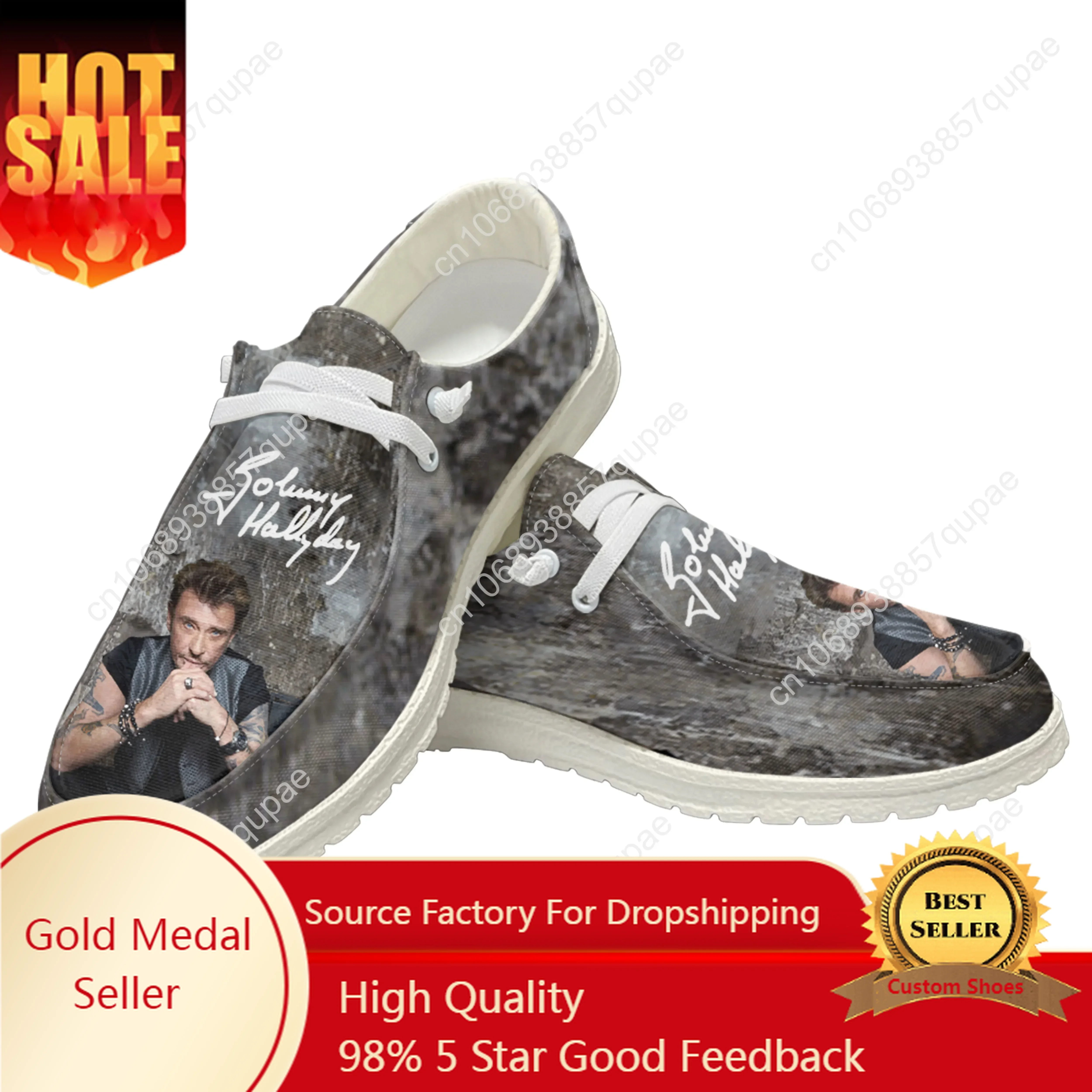 Johnny Hallyday Casual Shoes Star Singer Men Woman Flat Shoe Breathable Indoor Outdoor Weight Footwear Couple Custom Made Shoe