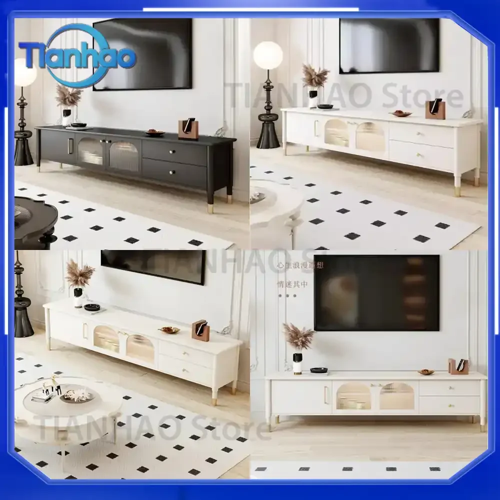 Narrow Normal Heavy TV Stand for Universal Alone Wooden Glass Minimalist TV Cabinet Modern White Muebles Para Televisor