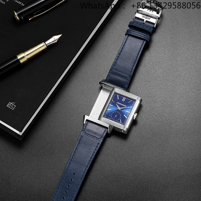 OUPAI 2024 New Arrival Double Dial Time Zone Mechanistical Rectangle Watch Man Business Leather Strap Reverse Wristwatch