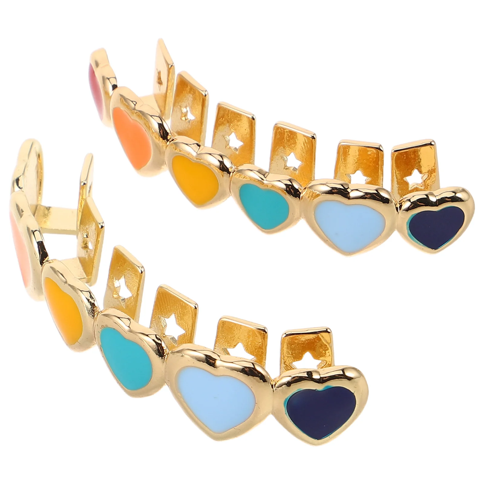 

2Pcs Fake Grills for Teeth - Heart Design Metal Tooth Caps with Dazzling Finish Clip on Jewelry for Women Men Cosplay Costume