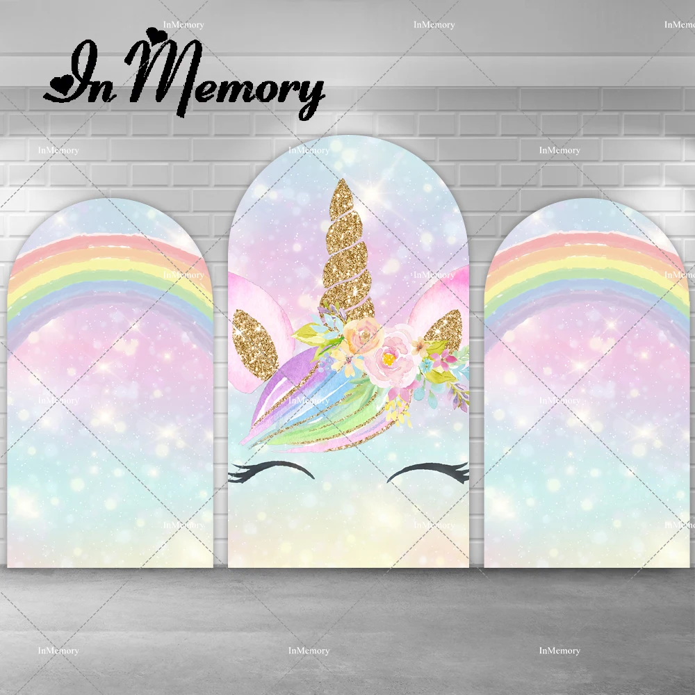 Rainbow Unicorn Theme Arch Backdrop Cover For Photography  Bokeh Girls Baby Shower Newborn 1st Birthday Party Backgrounds