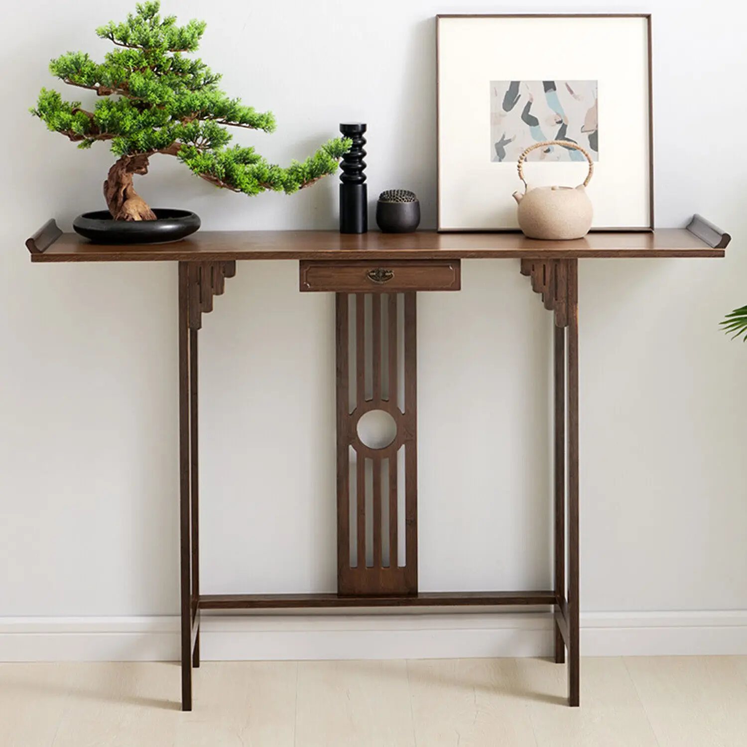 

Rustic Narrow Console Table Slim Sofa Table with Storage Drawers Foyer Table