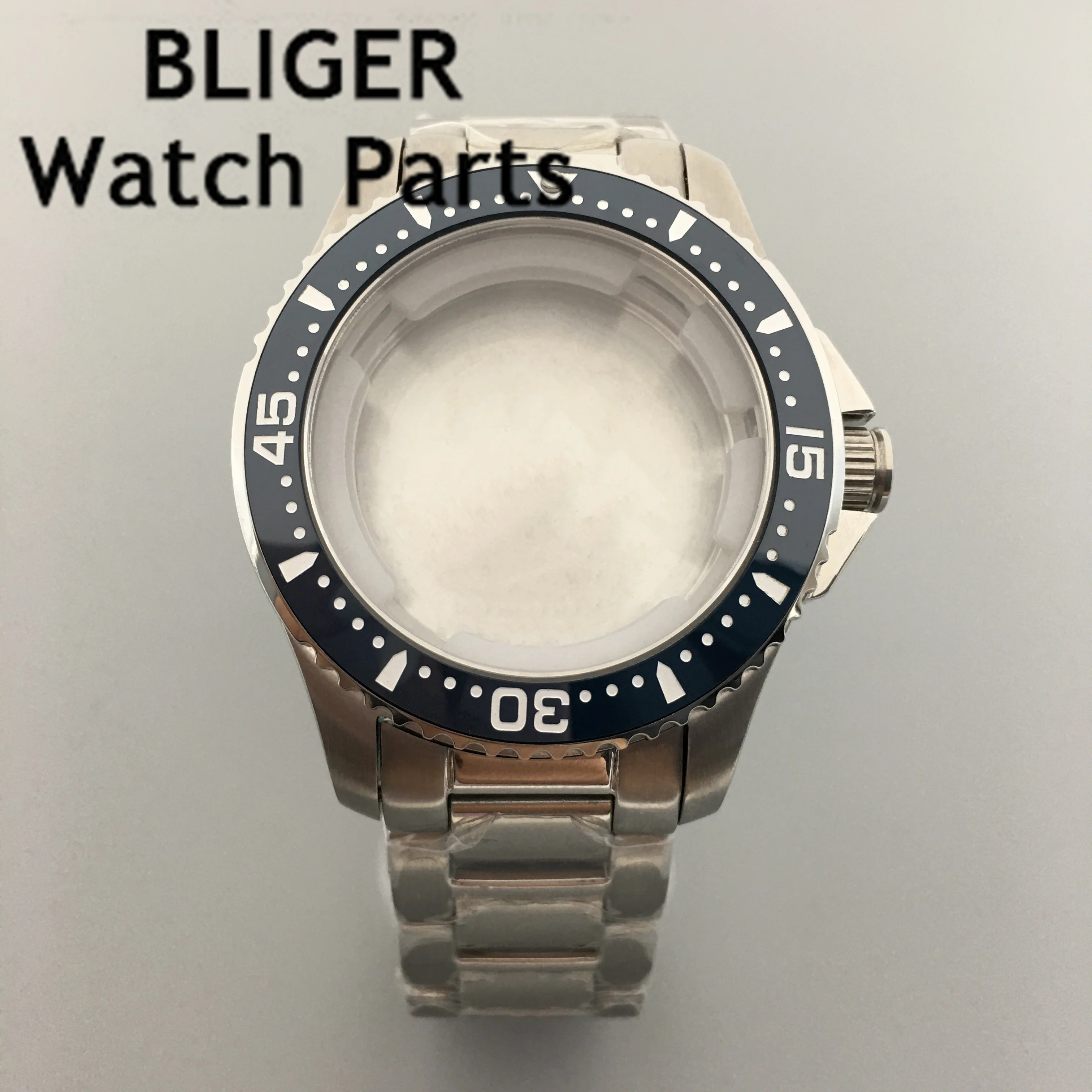 BLIGER 40mm silver watch case sapphire glass ceramic bezel fit ETA2824 2836 Miyota8215 DG2813 3804 PT5000 movement