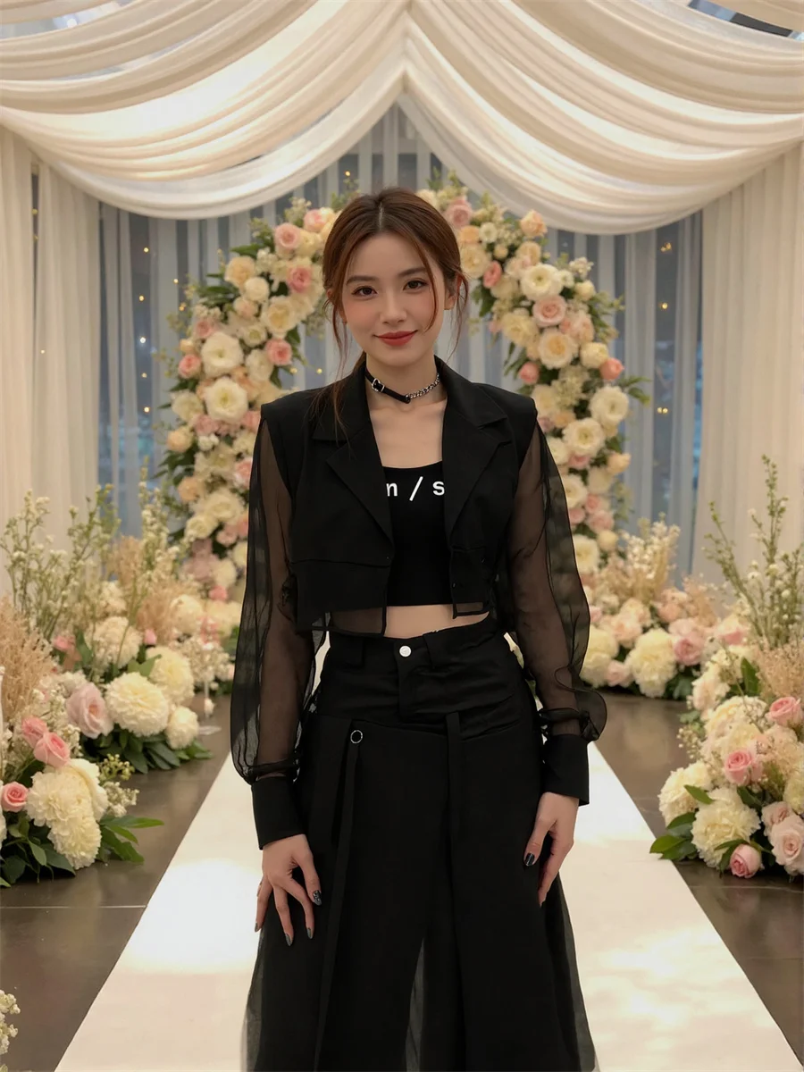 Sonnenschutz, abgeschnittene, durchsichtige Blazer mit Rückenschlitz, elegante Damenkleidung für Frauen, pastoral, geknöpft, gepunktet, College-Dye-Femme