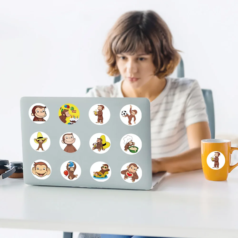 500pcs/Roll Cute Curious George Anime Cartoon Sealing Sticker DIY PVC Laptop Decals Decoration Stiker Reward Gift Toys image 6
