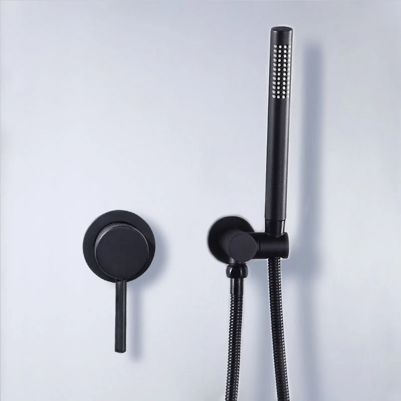 Matte Black Shower Faucet Set Concealed Wall Mounted Embedded Bathroom Shower Mixer  Hand Held Shower Head Black Brass