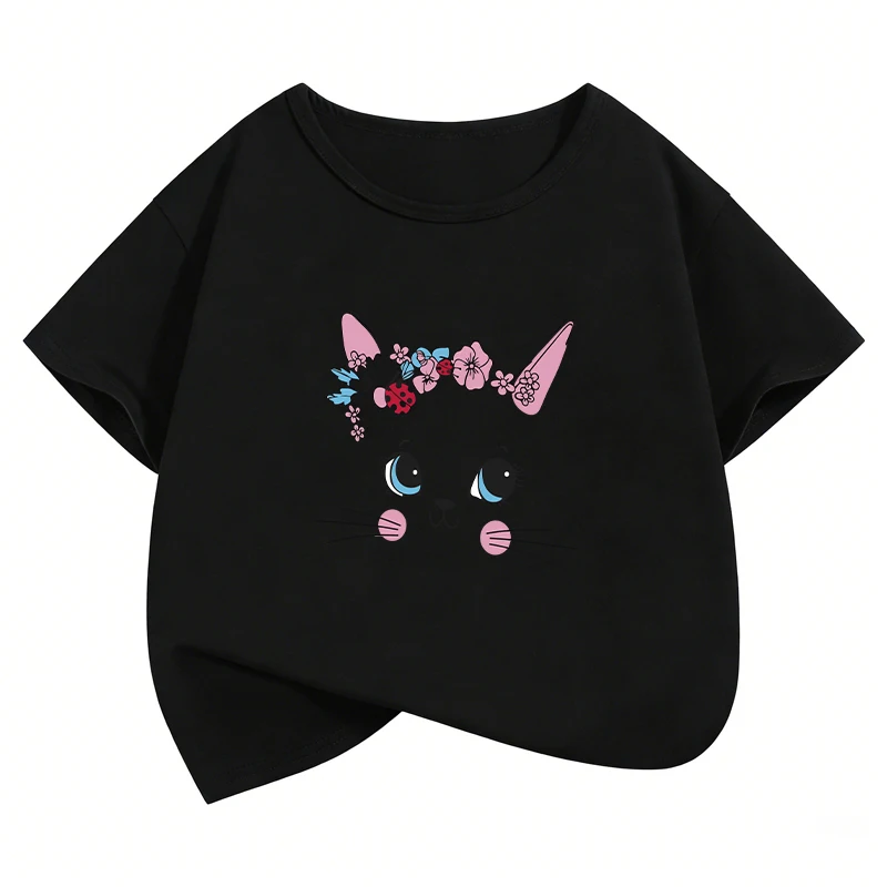 Kawaii Meme Cat Design T Shirts Graphic Short Sleeve Kids Children's T-shirt Boys Girls Summer Spring Casual Top Tee