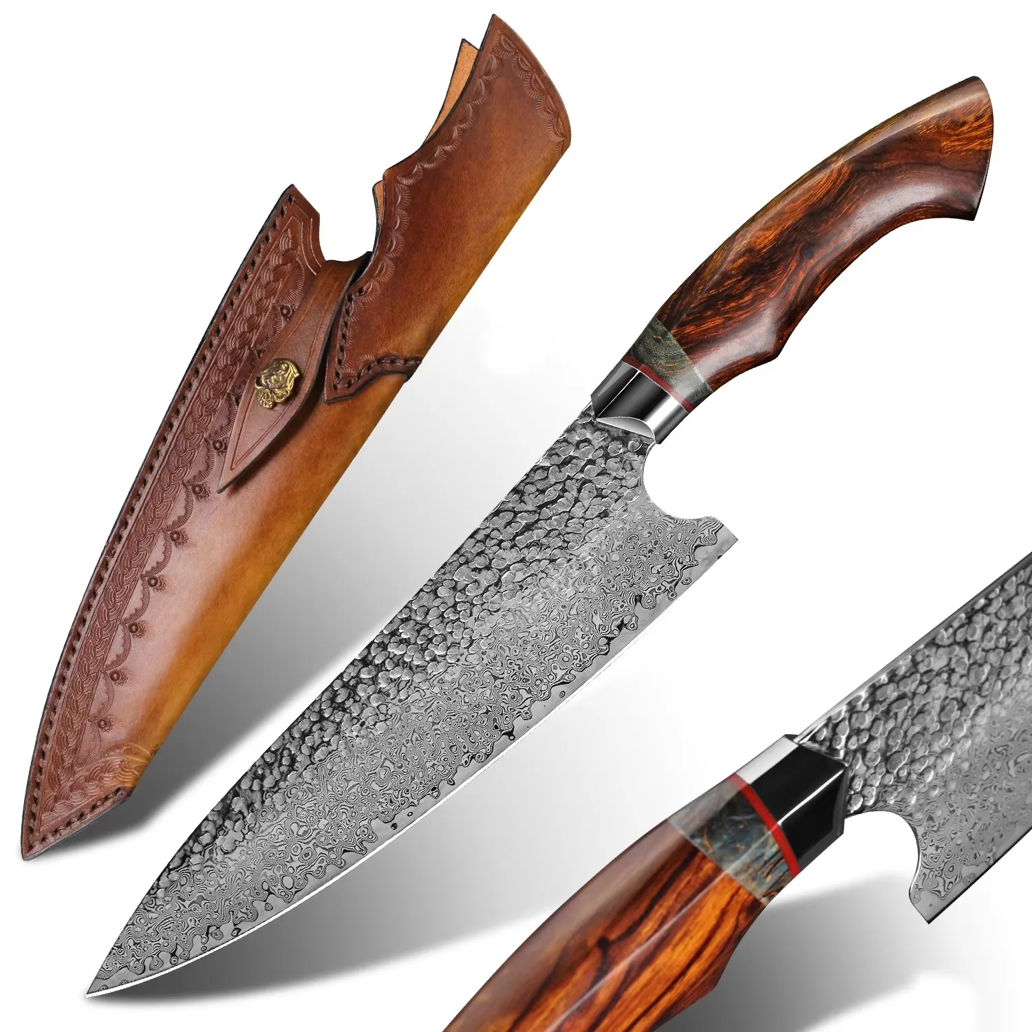 Damascus Kitchen Knife, 60HRC Layered Steel Chef Knife, Sharp Cooking Knife with Ironwood Handle, Gift Box, Home Kitchen Tool 6