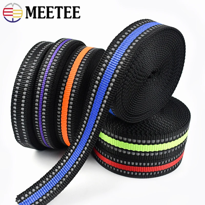 5/10M 15/20/25mm Reflective Polyester Webbing Bag Strap Decor Ribbon Clothing Dog Collar Binding Tapes DIY Sewing Accessories