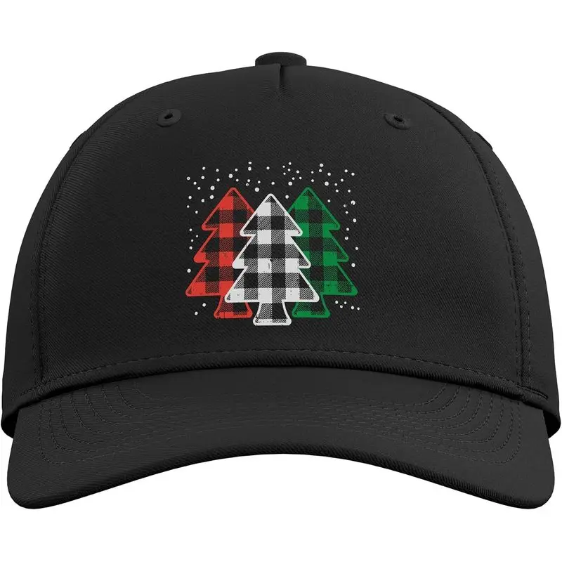 Green White Red Buffalo Plaid Christmas Trees Cute Snow Adjustable Baseball Hat