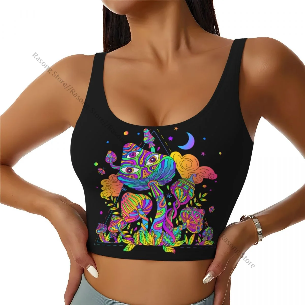 Women Sexy Sports Vest Trippy Mushroom Composition Female Streetwear Sport Lingerie Tee Crop Top