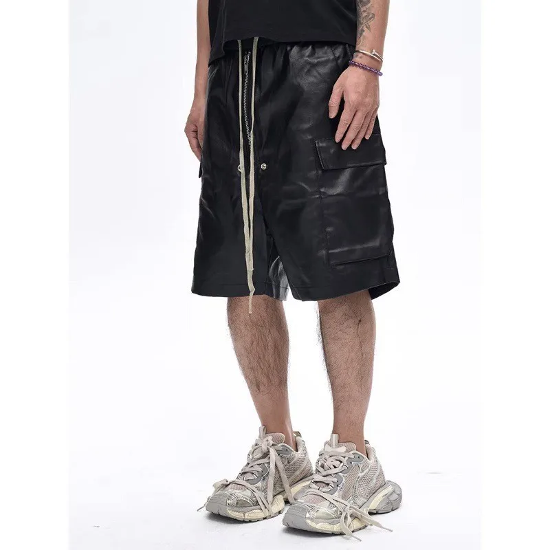Casual Loose Workwear Shorts Zipper Bright Coat RO Style Spring Youthful Leisure Five-Quarter Length PU Fabric Spring Season