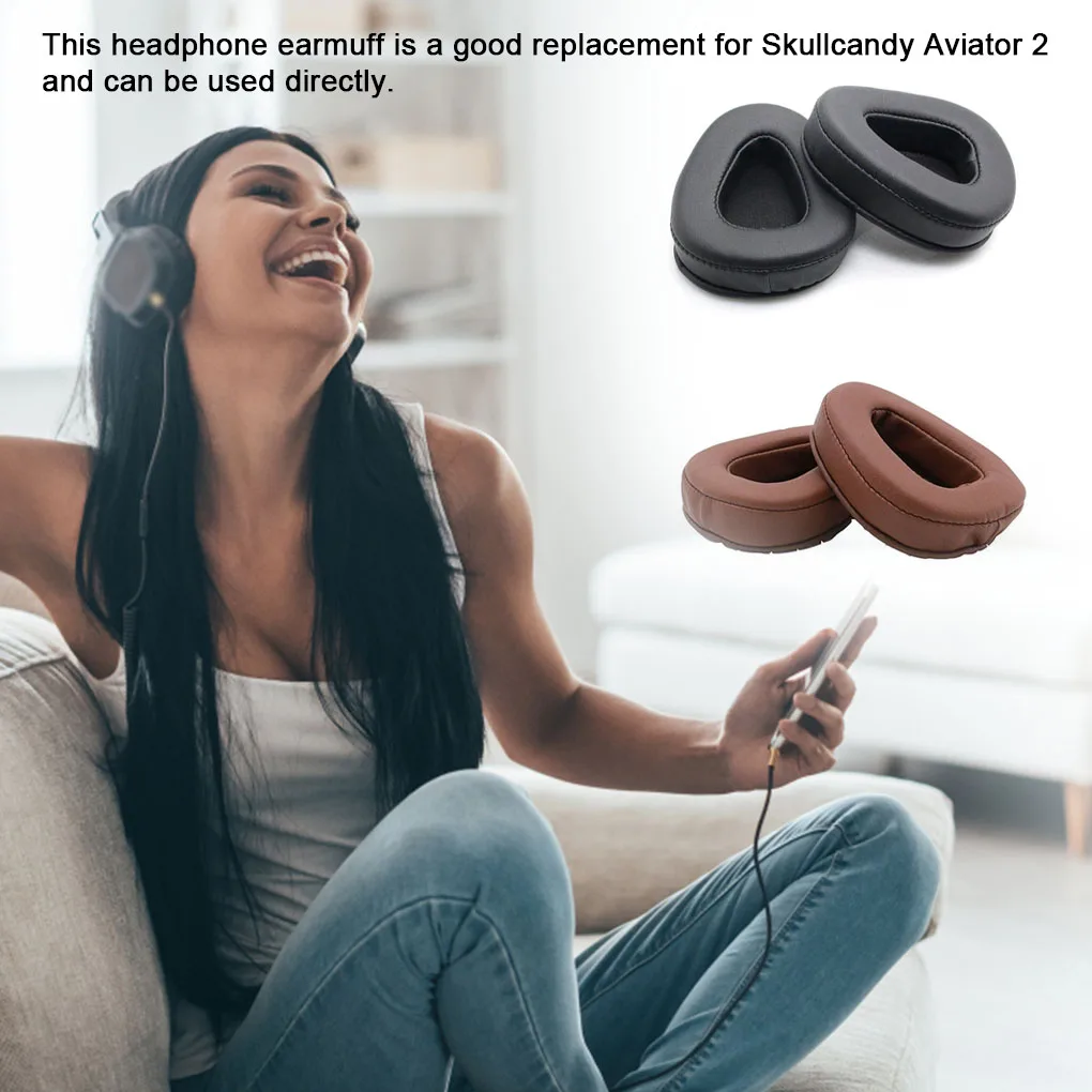 有線ヘッドホンイヤーパッド,ヘッドフォンパッド,クッションアクセサリー,skullcandy avier 2の交換,ブラウン,2個