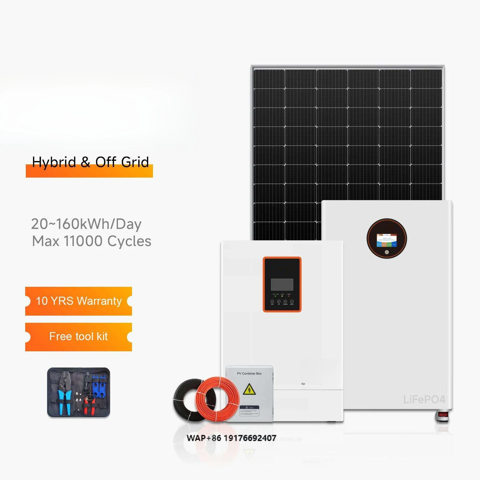 Complete Hybrid Solar System Kit 10KW 15KW 20KW Low Voltage with Deye Inverter LiFePO4 Battery Mounting