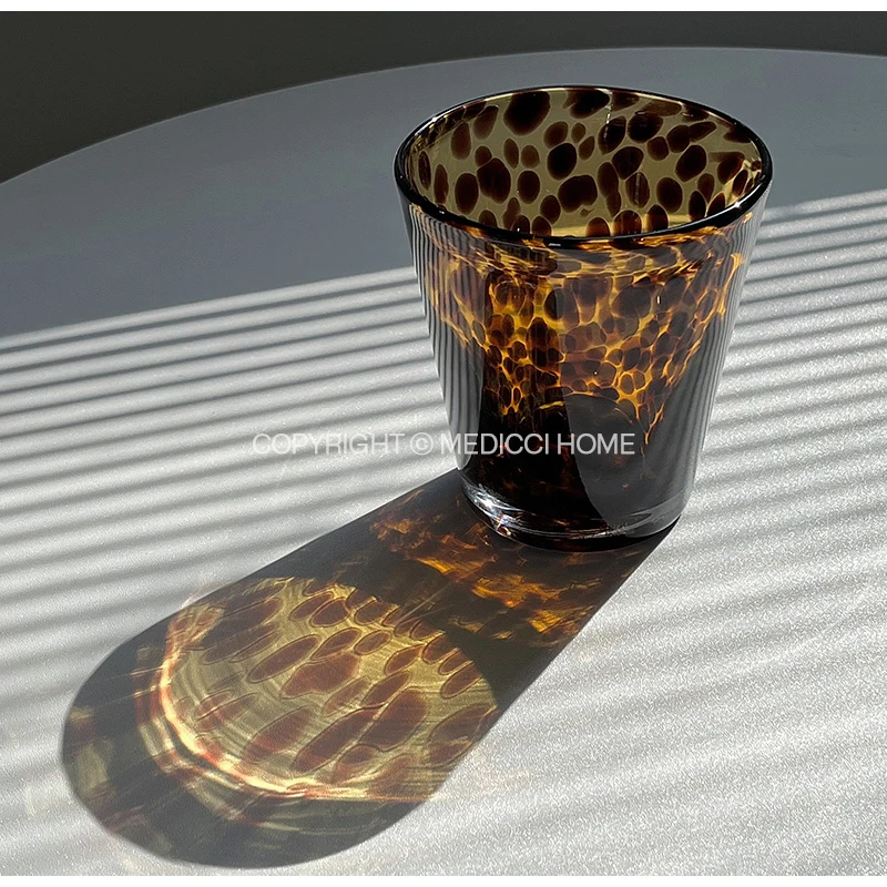 Medicci Home Amber And Black Leopard Hurricane Hand Blown Water Glasses Medieval Style Glassware Luxury Wine Cups For Party Bar
