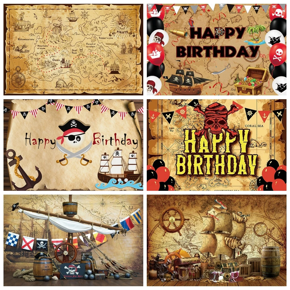 

Nautical Pirate Backdrop for Photography Vintage World Map Treasure Compass Kids Baby Birthday Party Portrait Photo Background