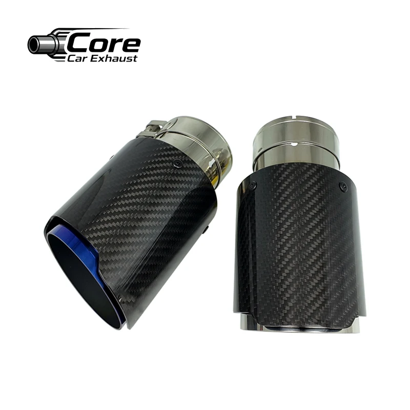 Car Universal Glossy Carbon Fiber Muffler Tip Exhaust System Pipe Mufflers Nozzle Straight Stainless 54 63 66mm Interface