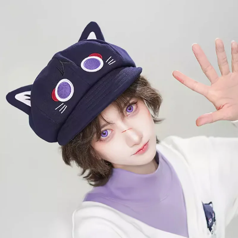 Game Genshin Scaramouche Impact Cute Cat Cosplay Octagonal Hat Casual Wanderer Balladeer Beret Cap Accessories Gift Costume Prop view 5