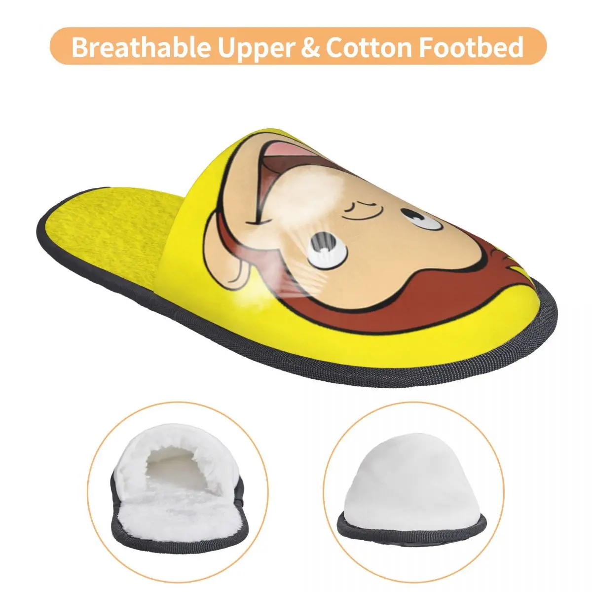 Curious George Cute Funny House Slippers Women Soft Memory Foam TV series Slip On Spa Slipper Shoes