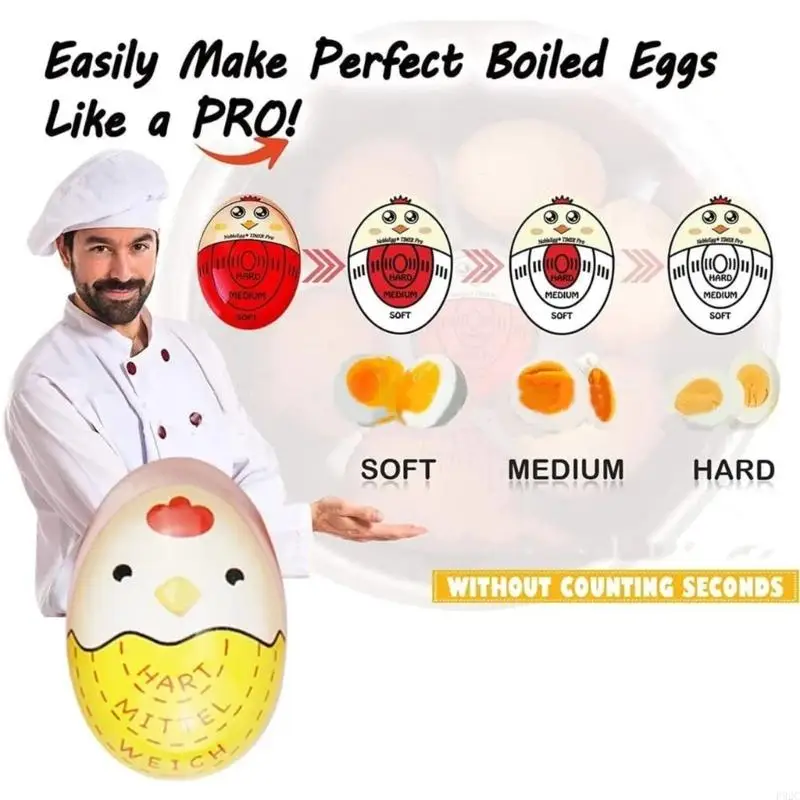 F92C mignon minuterie d'oeufs durs en plastique faire bouillir les oeufs thermomètre oeufs changement couleur cuisson Gadget