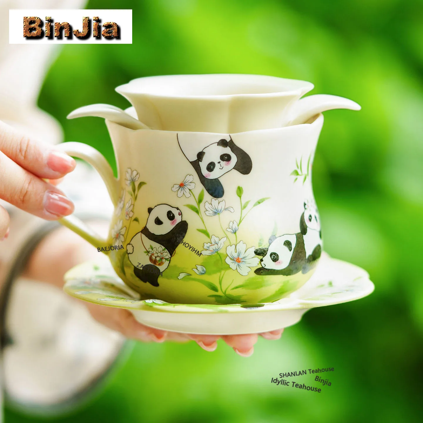 BAEJORIA 150ml Decal Panda Coffee Mug With Plate Kitchen Cup Afternoon Tea Mug Cup Saucer Kit Office Water Cup Tea Items Craft