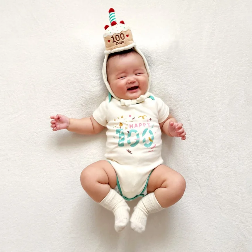 Infant Baby Boys Girls Onesie 100 Days & 1st Birthday Outfit Cute Short Sleeve Romper Photography Props Clothing Casual Wear