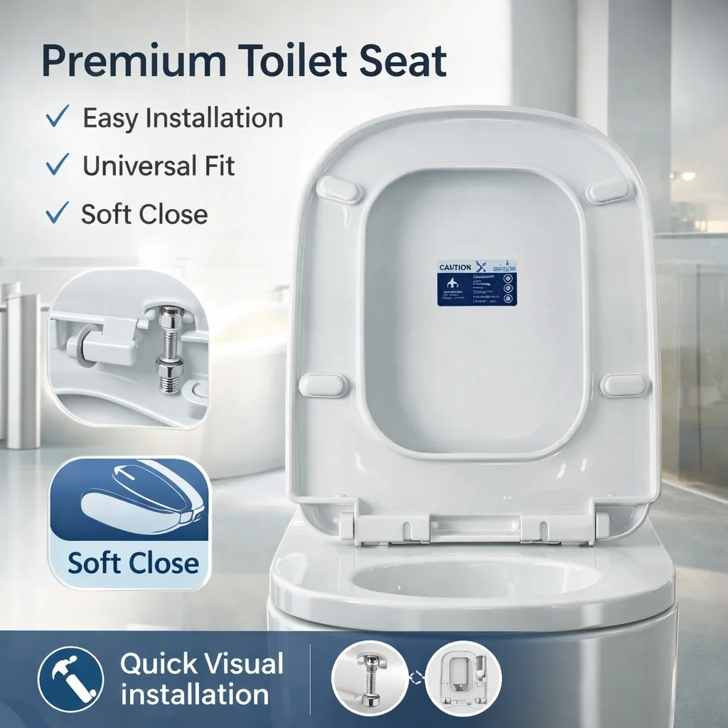 

Universal Toilet Lid, Durable Plastic Replacement Toilet Seat, Easy Install for Home Bathroom Toilets