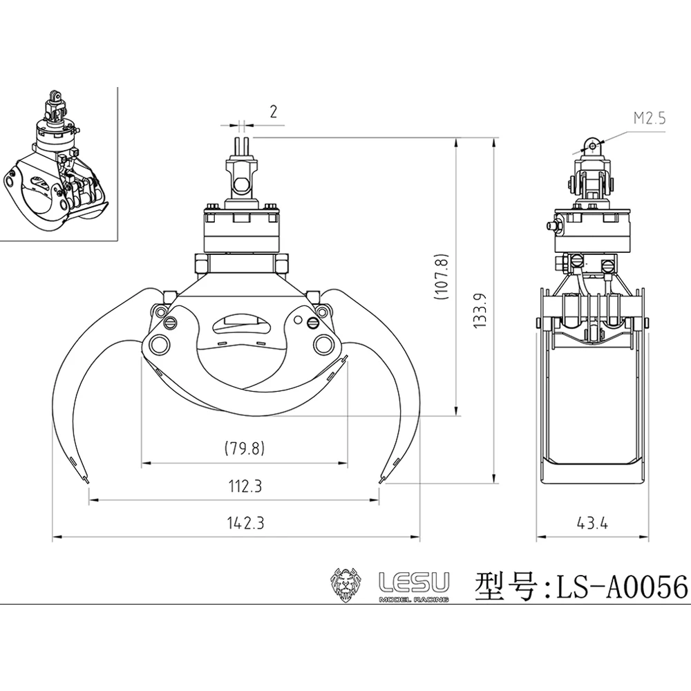 LESU RC Onderdelen Hydraulische Houten Klem Geschilderd Speelgoed voor 1/14 Schaal RC Houtkraan Afstandsbediening Vrachtwagen Auto DIY Model Accessoires