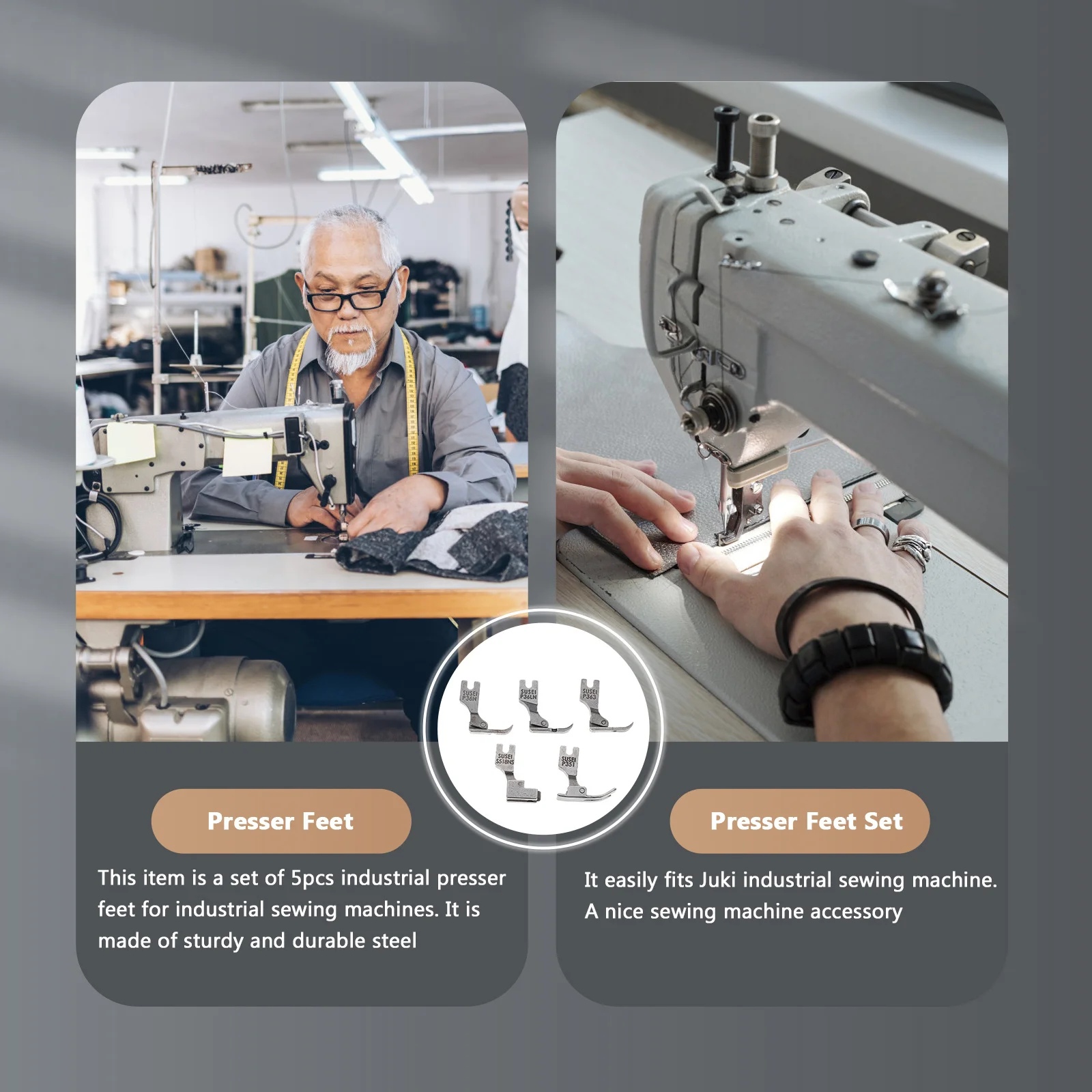 

5pcs Presser Feet Set For Industrial Sewing Machine S518Ns P36Ln P36N P351 P363 Silver Sewing Machine Accessory Handicraft Tool