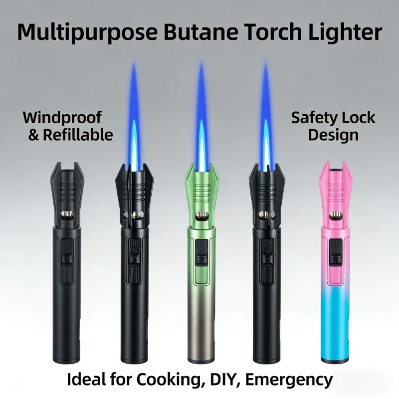 New Lightweight Portable Windproof Torch Lighter Transparent Gas Tank Window Mini Pocket Size Outdoor Emergency Tool