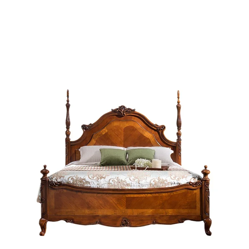 Handmade European carved solid wood bed Master bedroom solid wood engraving bed 1.8 meters American solid wood wedding bed