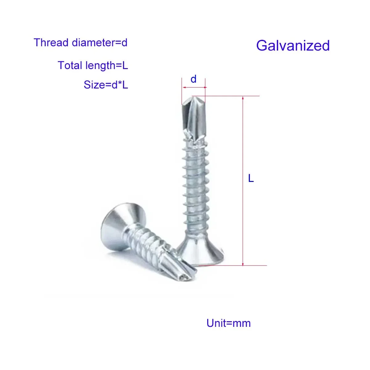 

Galvanized Cross Countersunk Head Drilling Tail Self Tapping Screw M3.5M3.9M4.2M4.8MM5.5