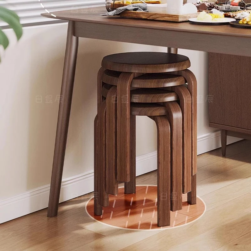 Solid Wood Stools Home Use Stackable Living Room Dining Chairs Rental Room Chairs Simple Easy Wooden Round Stools Dining Table