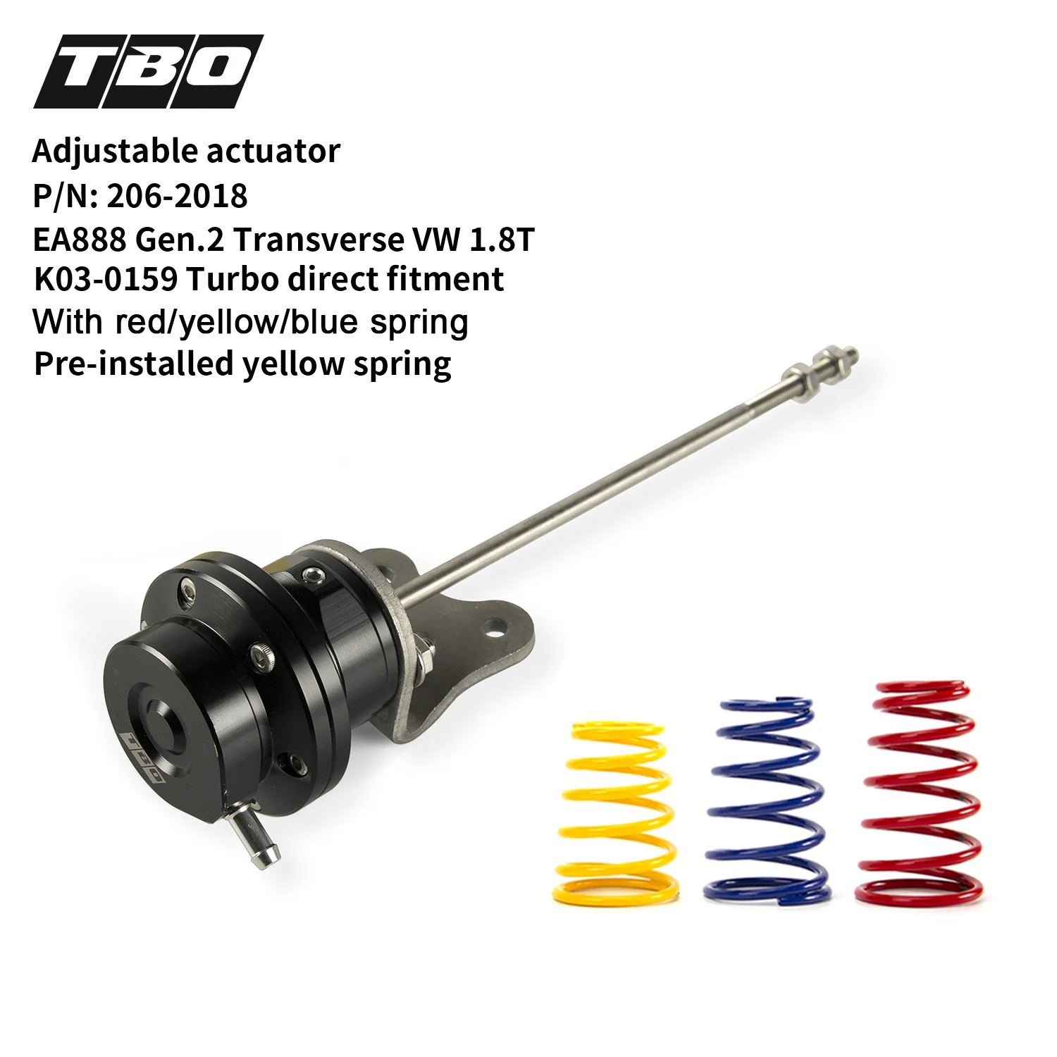 

Turbo Wastegate Adjustable Actuator for EA888 Gen.2 Transverse VW 1.8TK03-0159 Direct Fitment With Green/Yellow/Blue Spring