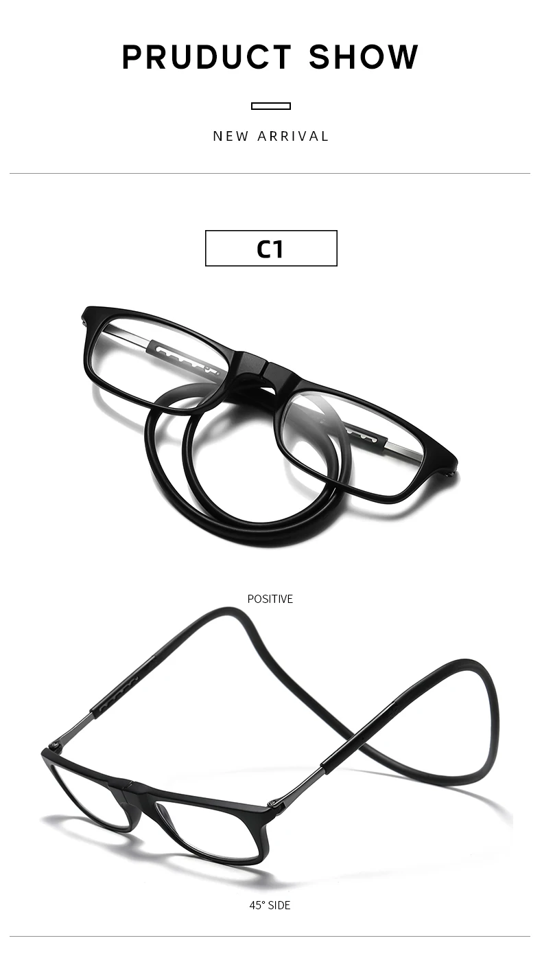 Neue Faltbare Halsband-Lesebrille HD-Harz Modische Magnetische Gleitsichtbrille für Alterssichtigkeit – Detail 10