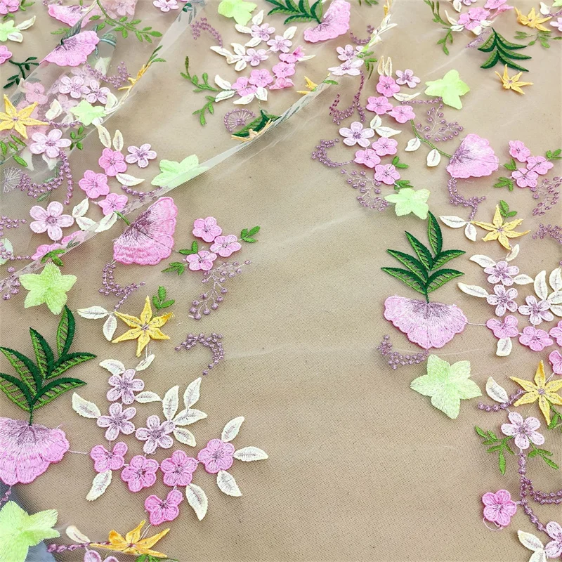 1 Yard Multi-colors Daffodils Flowers Embroidery applique Bridal lace Fabric Apparel Sewing DIY Dress Clothing Engagement