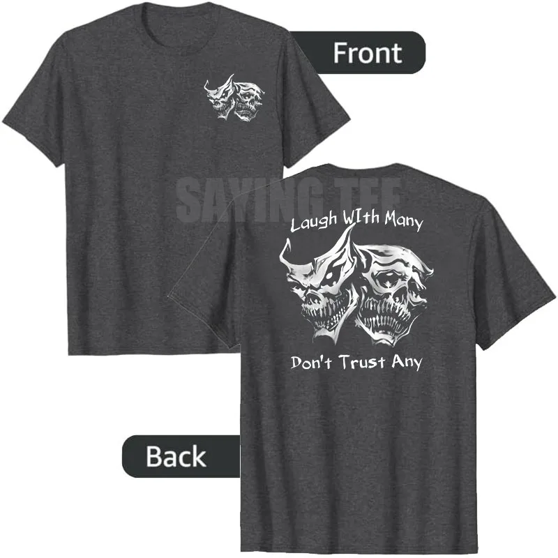 Lustiges T-Shirt mit Aufschrift „Lachen Sie mit vielen, die keine vertrauen“ im Retro-Stil, Y2K Gothic Skelett Witz Sarkastischer Spruch, Neuheit Geschenk, Kurzarm-Oberteil – Detail 3
