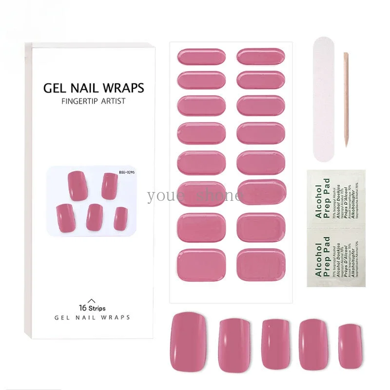 16Tips Macaron Effen Kleur Semi-Uitgeharde Gel Nagel Patch Zelfklevende Sliders Langdurige Volledige Dekking Nagel Stcikers Uv Lamp Nodig