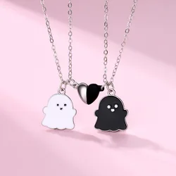 Cute Cartoon Ghost Magnet Necklace for Women Korean Fashion Spirit Clavicle Chain BFF Best Friends Jewelry Gifts Couple Items