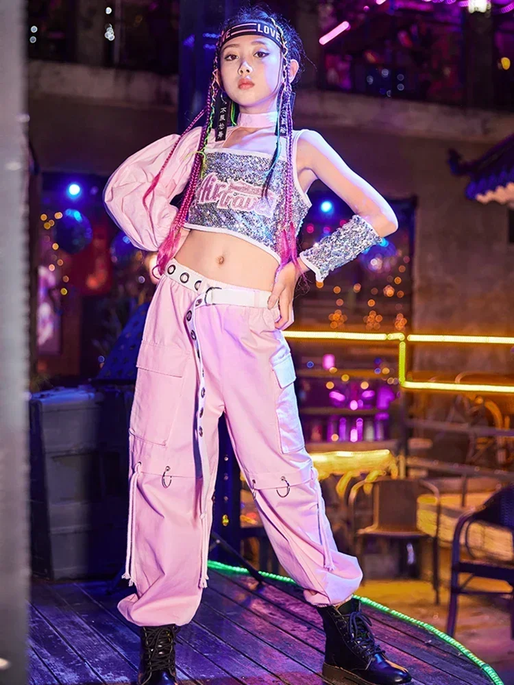 

Костюм для джазовых танцев в стиле хип-хоп с блестками для девочек, школьная современная одежда для уличных танцев, командная одежда, детская одежда для черлидинга DB4290