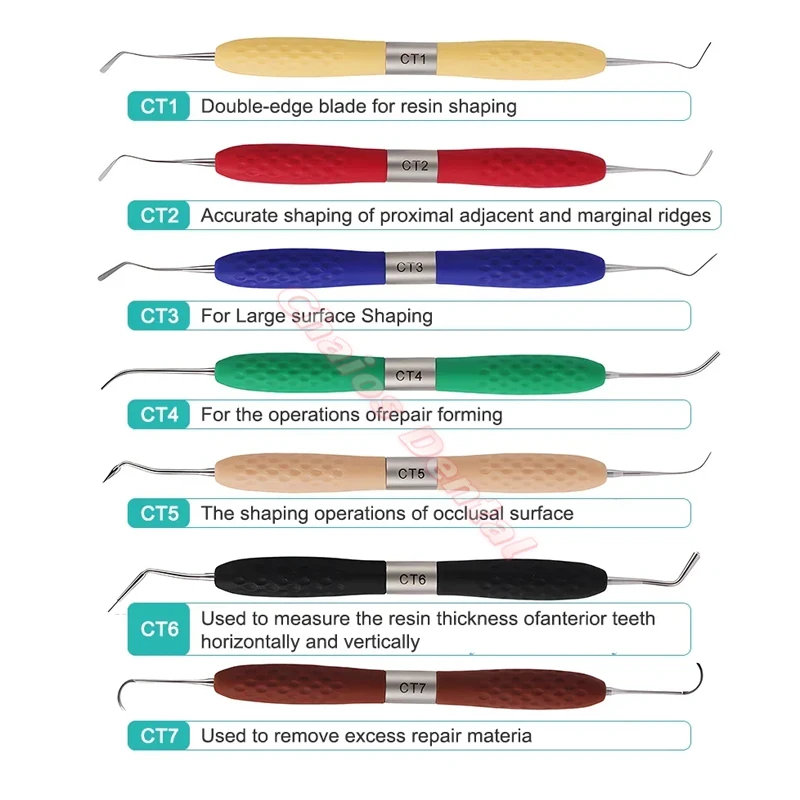 7Pcs/Set Double-Head Silicone Handle Dental Resin Filler Aesthetic Restoration Kit for Resin Filler Restoration