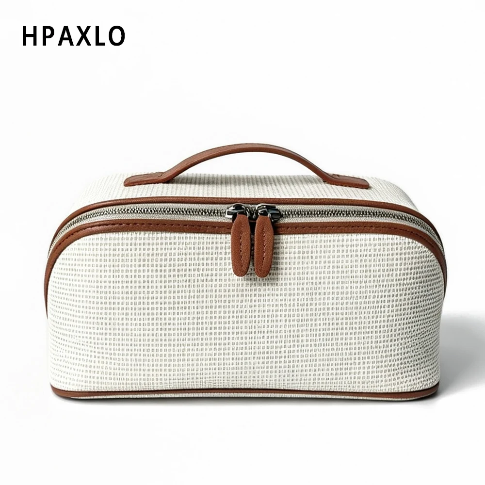 Neue Damen-Kosmetiktasche aus Canvas, hochwertigem Leder, große Reisehandtasche, Organizer, Damen-Toilettentasche, Luxustasche – Detail 23