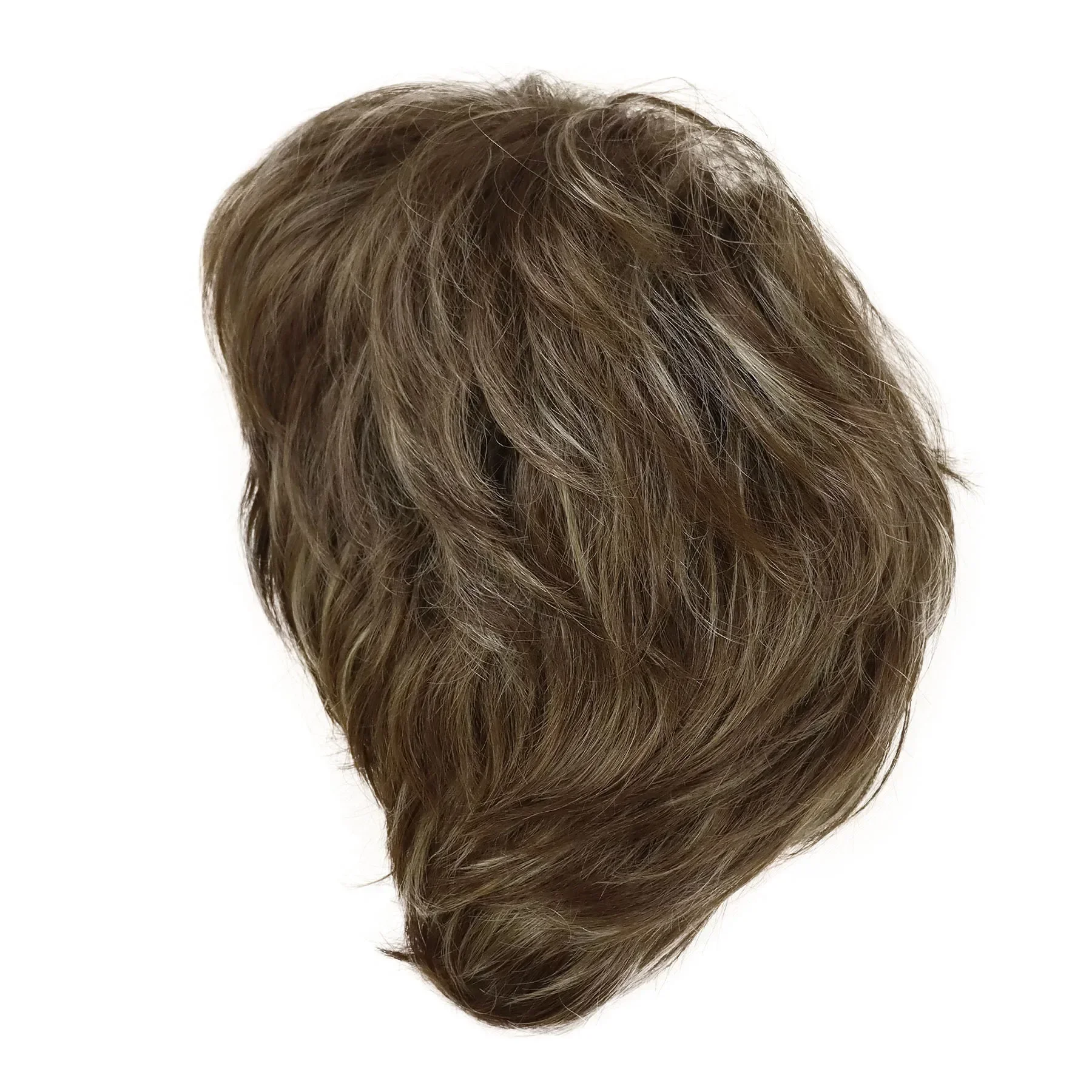 Short Brown Wigs for Men Synthetic Brown Mixed Blonde Highlight Short Wig with Bangs Natural Hairstyles Straight Cuts Mom Wigs