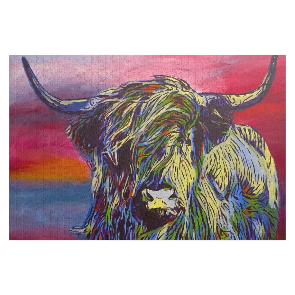 Colorful Highland Cow Jigsaw Puzzle Custom Jigsaw Photo Puzzle