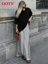 OOTN-faldas elegantes de cintura alta para mujer, faldas de trompeta hasta el tobillo, con cremallera, color gris satinado, a la moda, para oficina, otoño, 2023