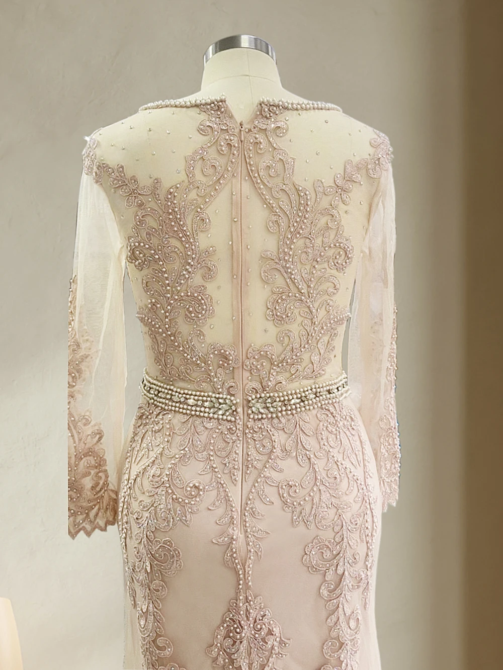 Robe de Soirée de Forme Sirène Rose Élégante pour Femme, Tenue de Luxe à Manches sulf, avec des Appliques en Perles de Clip, pour Bal de Promo