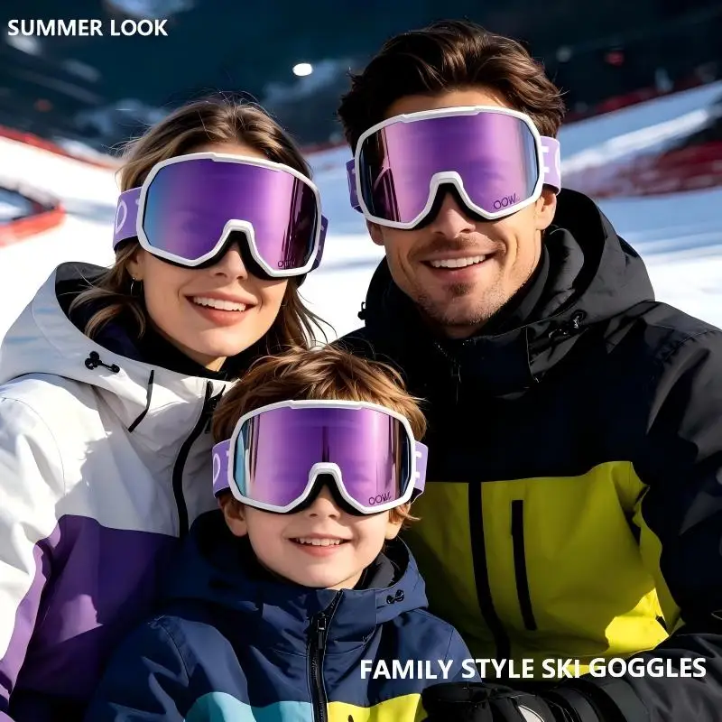 

Anti-Fog Skiing Goggles Family Style with Anti-Purple Thread Unisex Compatible with Myopia Glasses for Men And Women